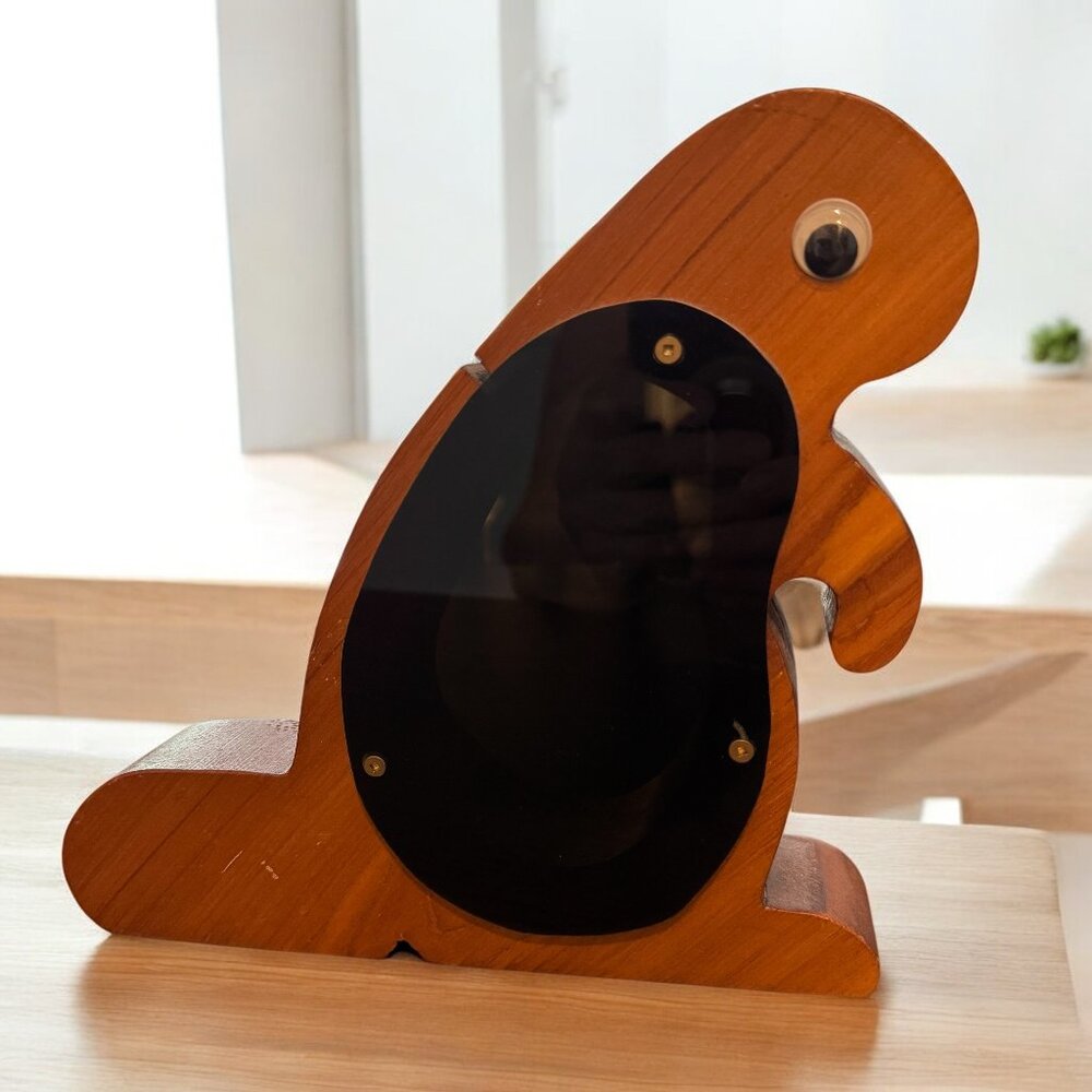 Vintage Wood Beaver Coin Bank Smokey See-Thru Lucite Belly